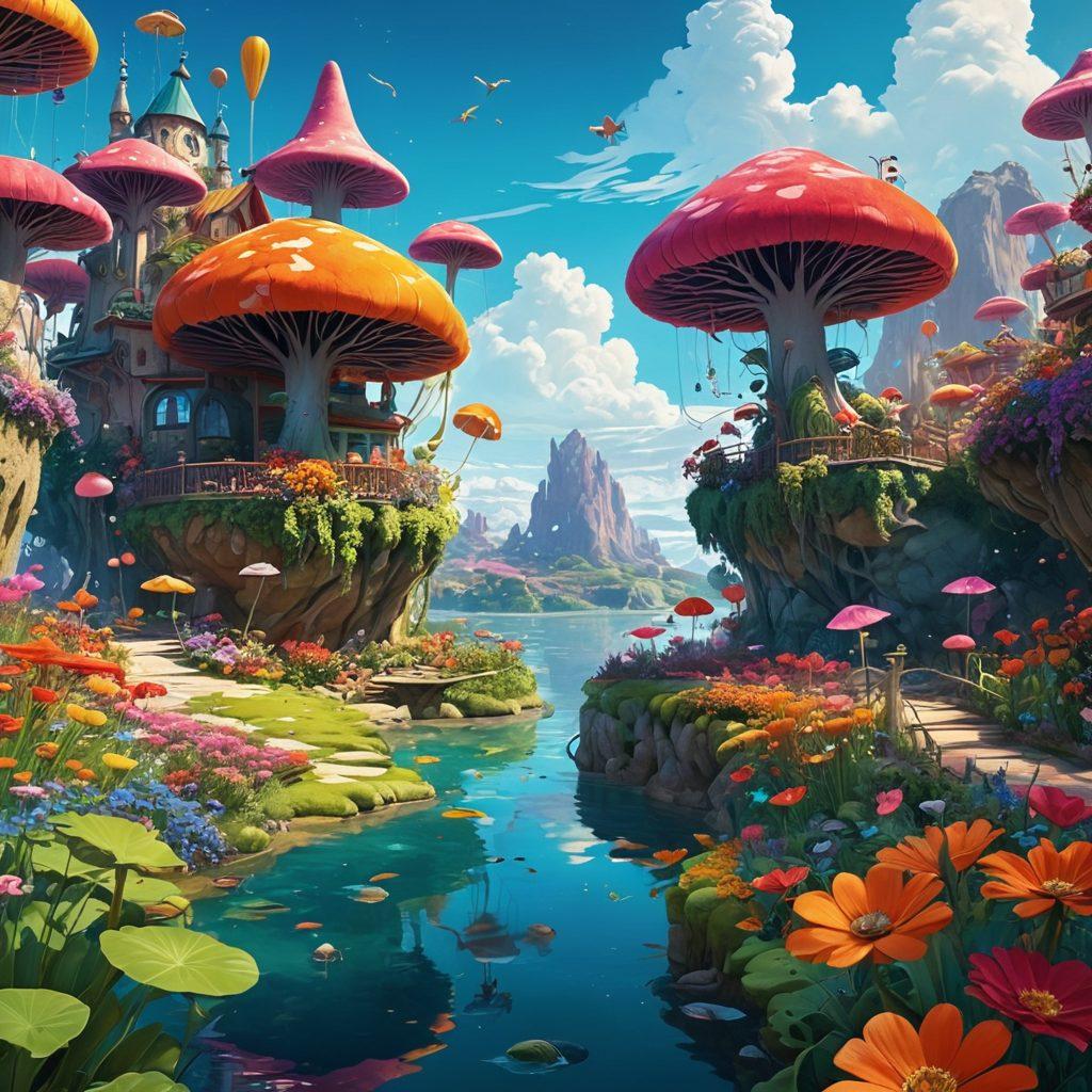 A whimsical and colorful blend of animated characters inspired by adult animation, showcasing a vibrant, fantasy landscape filled with surreal elements. The scene includes a variety of unique and quirky characters engaging in playful scenarios amidst visually striking backgrounds, such as neon skies and dreamlike environments. The image should convey a sense of excitement and curiosity about adult animations and their imaginative storytelling. In addition, incorporate elements that hint at popular themes without being explicit. vibrant colors. surrealism. digital art.